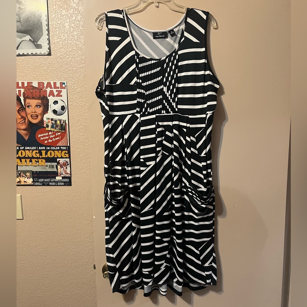 Nina Leonard Gray and White Striped Dress